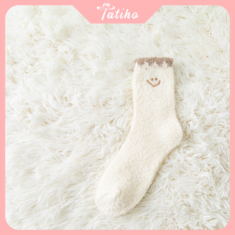 Vớ Tất Len Cổ Cao Họa Tiết Smile Lông Cừu Thời Trang Thu Đông Phong Cách Hàn Quốc - Tatiho - Mã TV020