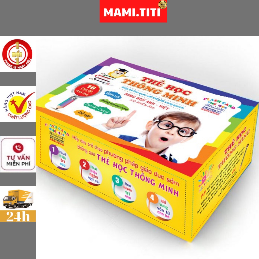 Thẻ học thông minh cho bé, Bộ thẻ học thông minh 16 chủ đề 416 thẻ song ngữ Anh Việt cho bé Glenn Doman