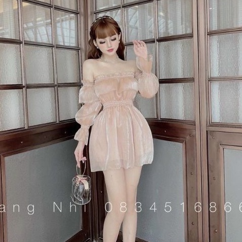 Đầm Xoè công chúa trễ vai vải tơ gân óng ánh Cao cấp (VIDEO THẬT) ❤