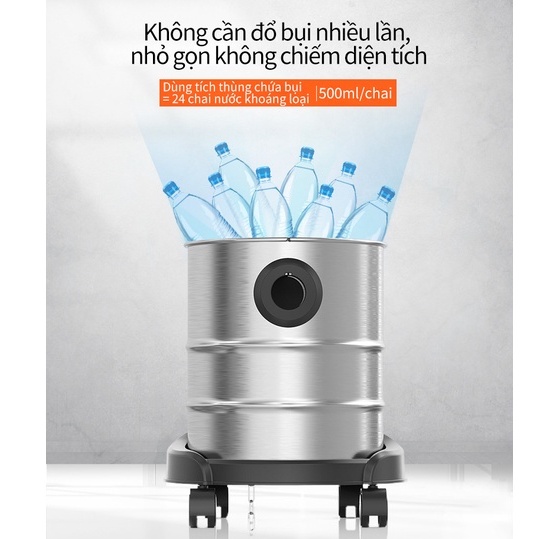 Máy hút bụi gia đình, công nghiệp công suất lớn 1200W, dung tích 12L tích hợp 3 chế độ Khô- Ướt- Thổi.- Bảo hành 3tháng