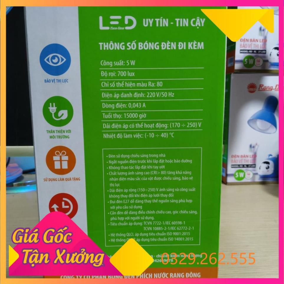 (Siêu Sale)  Đèn học Rạng Đông chống cận RL-24 LED kèm bóng LED 5W tiết kiệm điện năng, bảo vệ thị lực