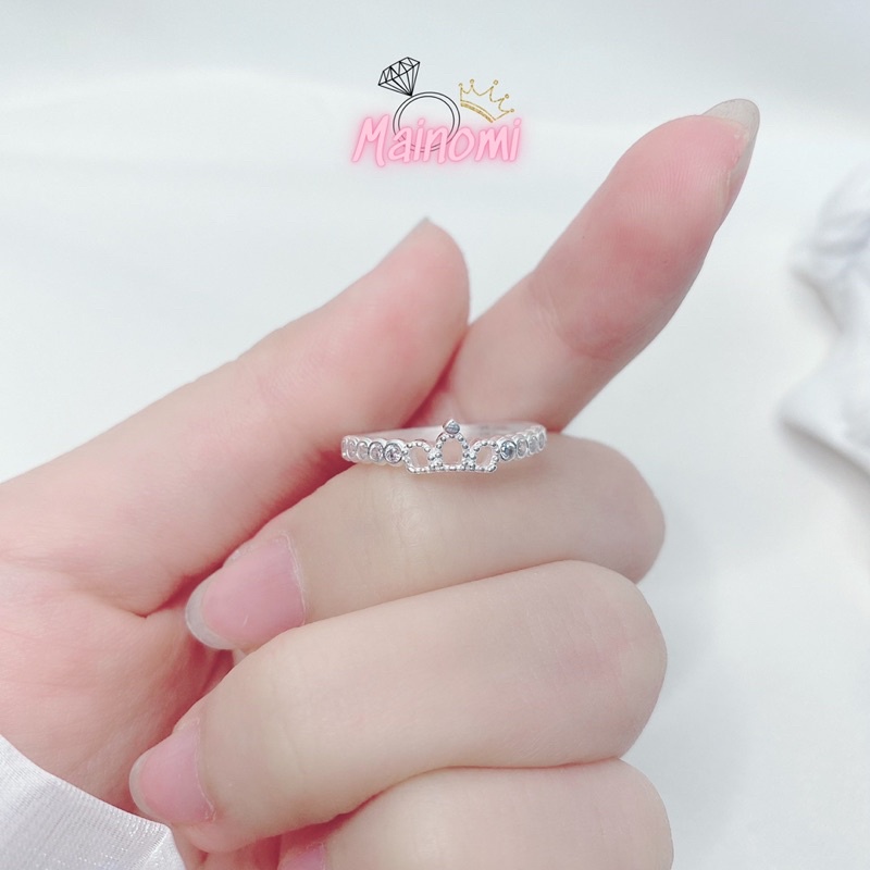Nhẫn nữ vương miện thiên nga nhỏ xinh viền bo sáng đá tròn nhẹ nhàng tinh tế MAINOMI Shop bạc xinh