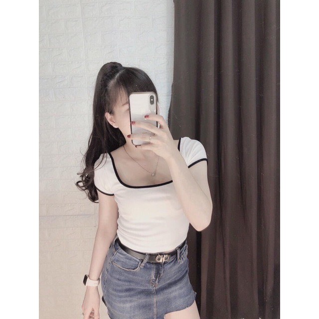 Áo croptop viền cổ vuông hàng đẹp N041201 mới