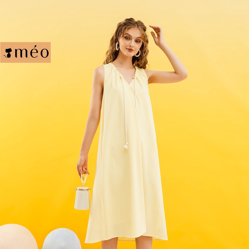 Váy liền nữ Méo shop cổ V phối dây dáng xuông phong cách công sở Santly