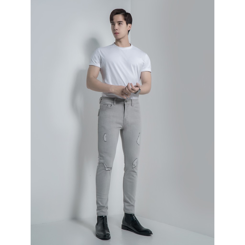 Quần Jeans Rách Gối CEFFYLO Phong Cách Bụi Bặm, Form Ôm Nhẹ Tôn Dáng