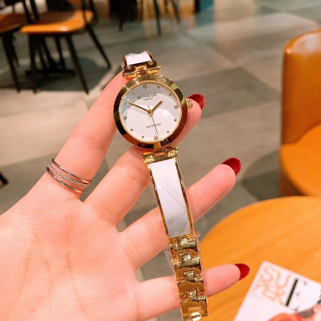 Đồng hồ nữ chính hãng Sunrise dây đá sứ mặt tròn