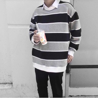 Áo sweater SỌC XÁM ĐEN Nam Nữ UNISEX 1hitshop