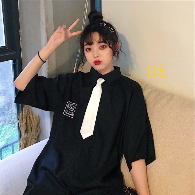 Áo sơ mi mèo băng đầu Hình in logo H2G758