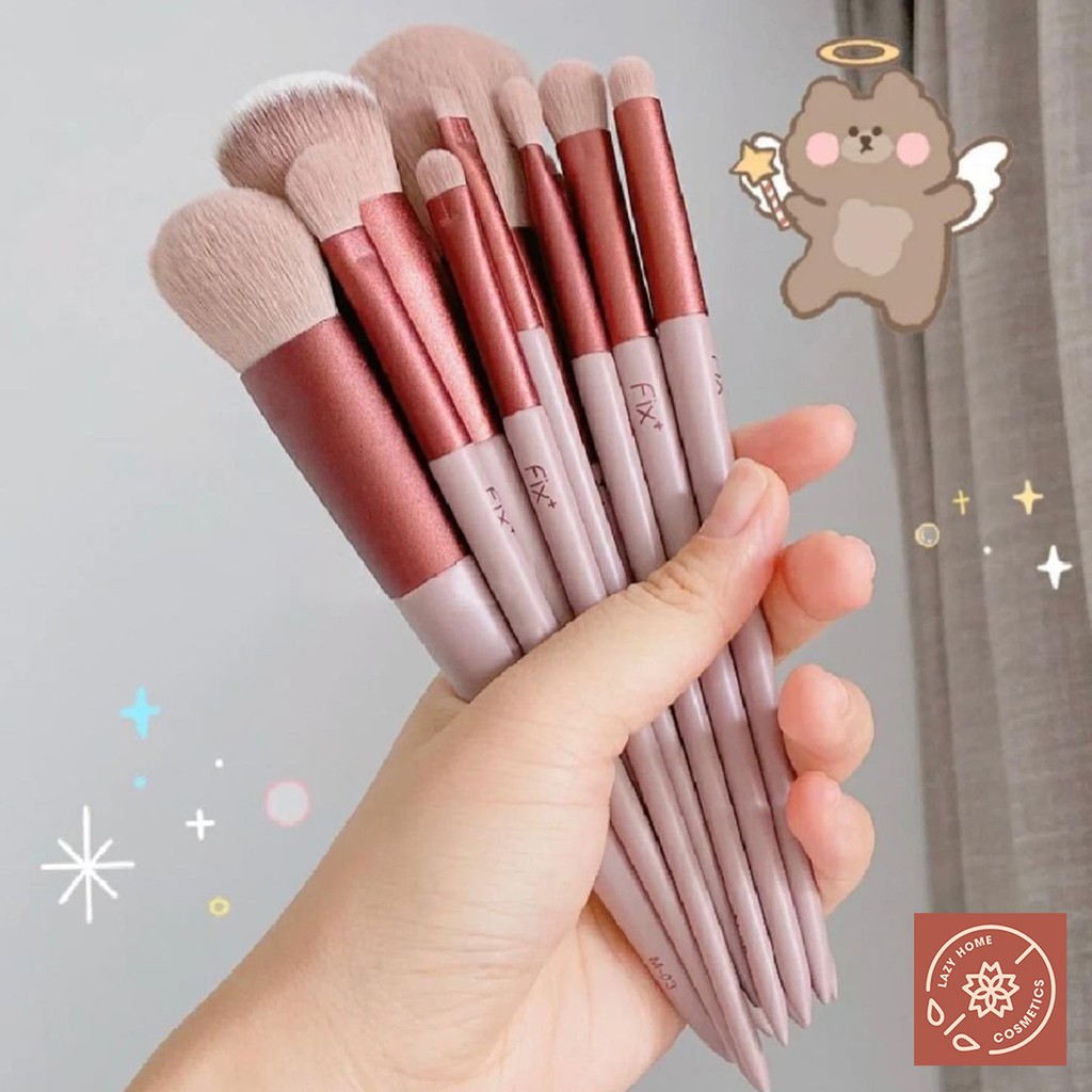 Bộ 13 Cọ Trang Điểm Make-Up Chuyên Nghiệp FIX Hồng có túi đựng