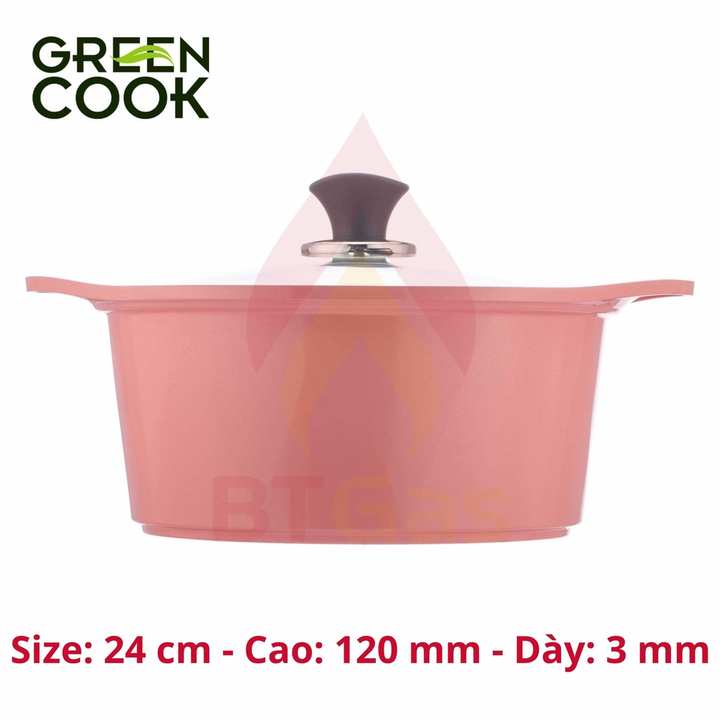 Bộ nồi đúc chống dính Ceramic vân đá, bộ nồi chống dính bếp từ vân đá Green Cook GCS02 Size 18 - 20 - 24