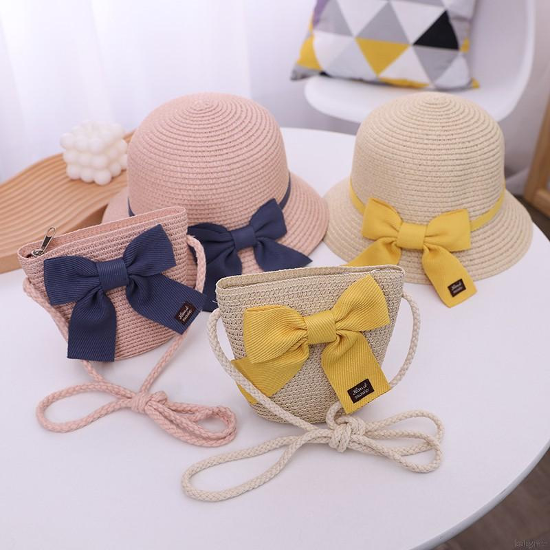 Set Nón Và Ví Đan Rơm Phong Cách Công Chúa Thời Trang Đi Biển Cho Bé Gái