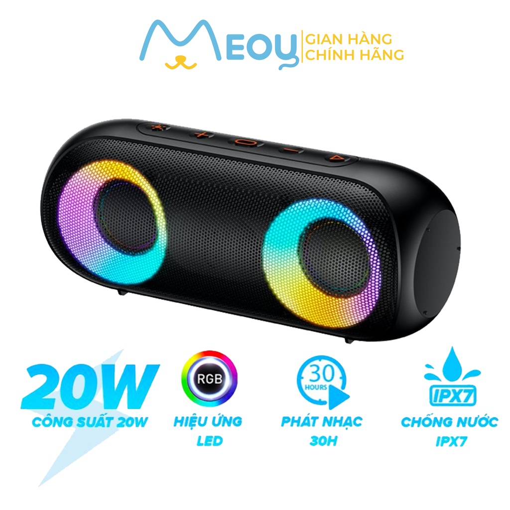 Loa bluetooth mini ACOME A20 công suất 20W, loa mini nghe nhạc pin cực trâu, có đèn viền RGB, chống nước IPX7