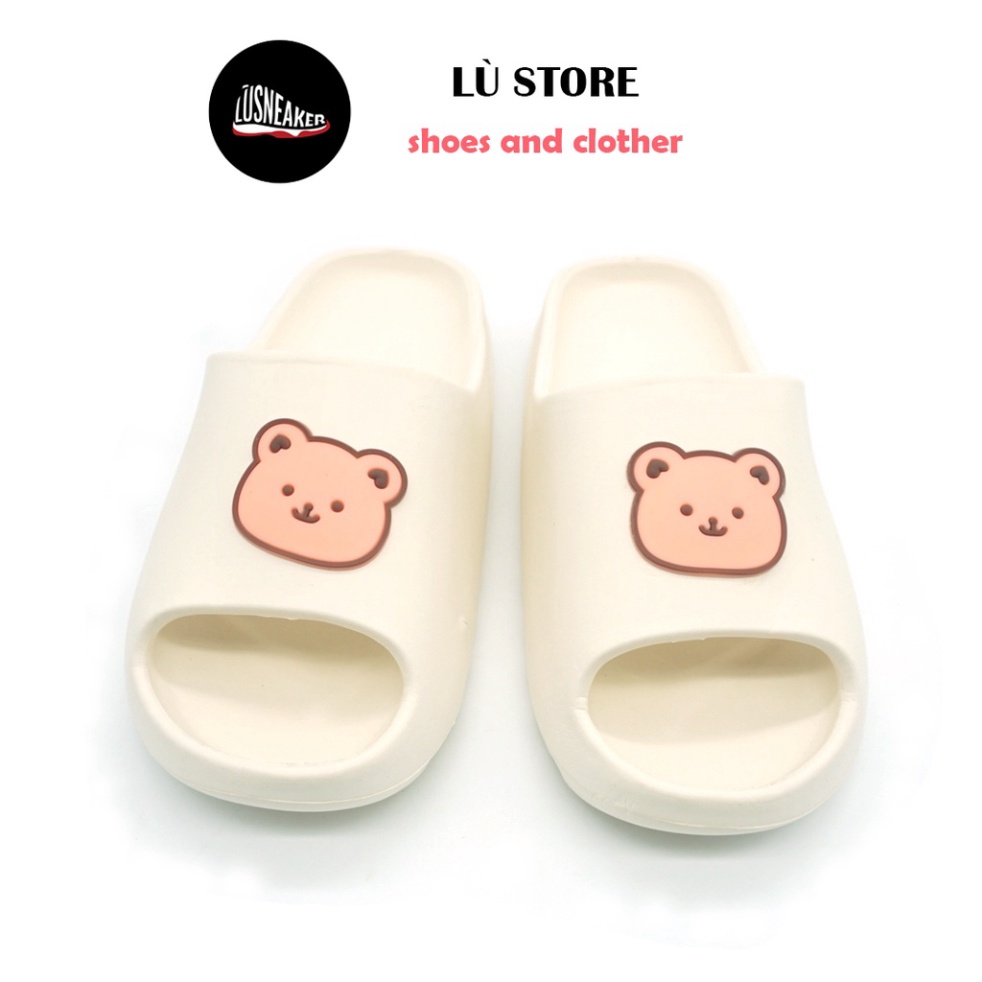[Dép bánh mì]Dép quai ngang hình gấu dễ thương, 3 màu hồng, đen, kem, size từ 36-40