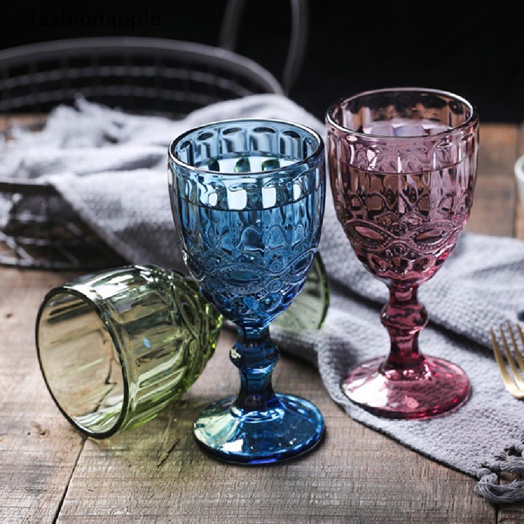 Cốc ly thủy tinh màu trang trí họa tiết vintage retro đẹp mắt, Cốc Ly Thuỷ Tinh