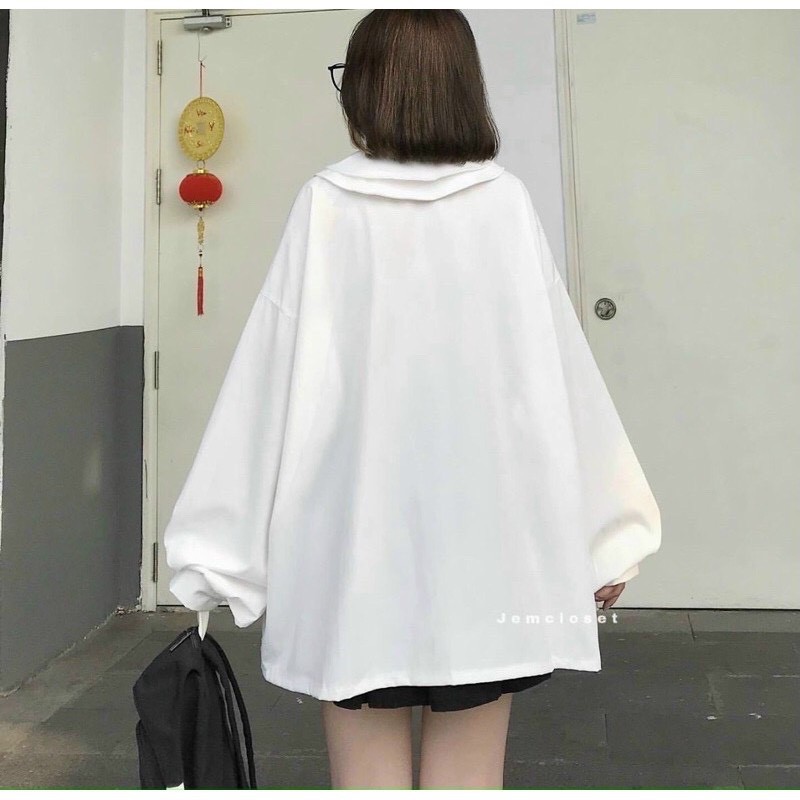 Áo sơ mi trắng cổ PETET buộc nơ tay bồng thanh lịch/ Áo sơ mi nữ form rộng unisex_xuongmaythuhien