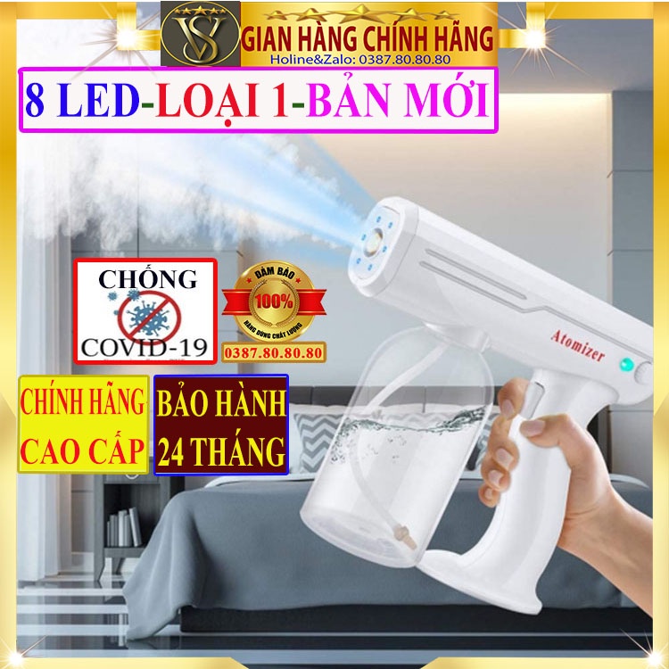 [BẢN MỚI 8 LED] Súng phun khử khuẩn nano/ Máy xịt khử khuẩn cầm tay tia uv chống dịch, diệt khuẩn 8 đèn led Atomizer