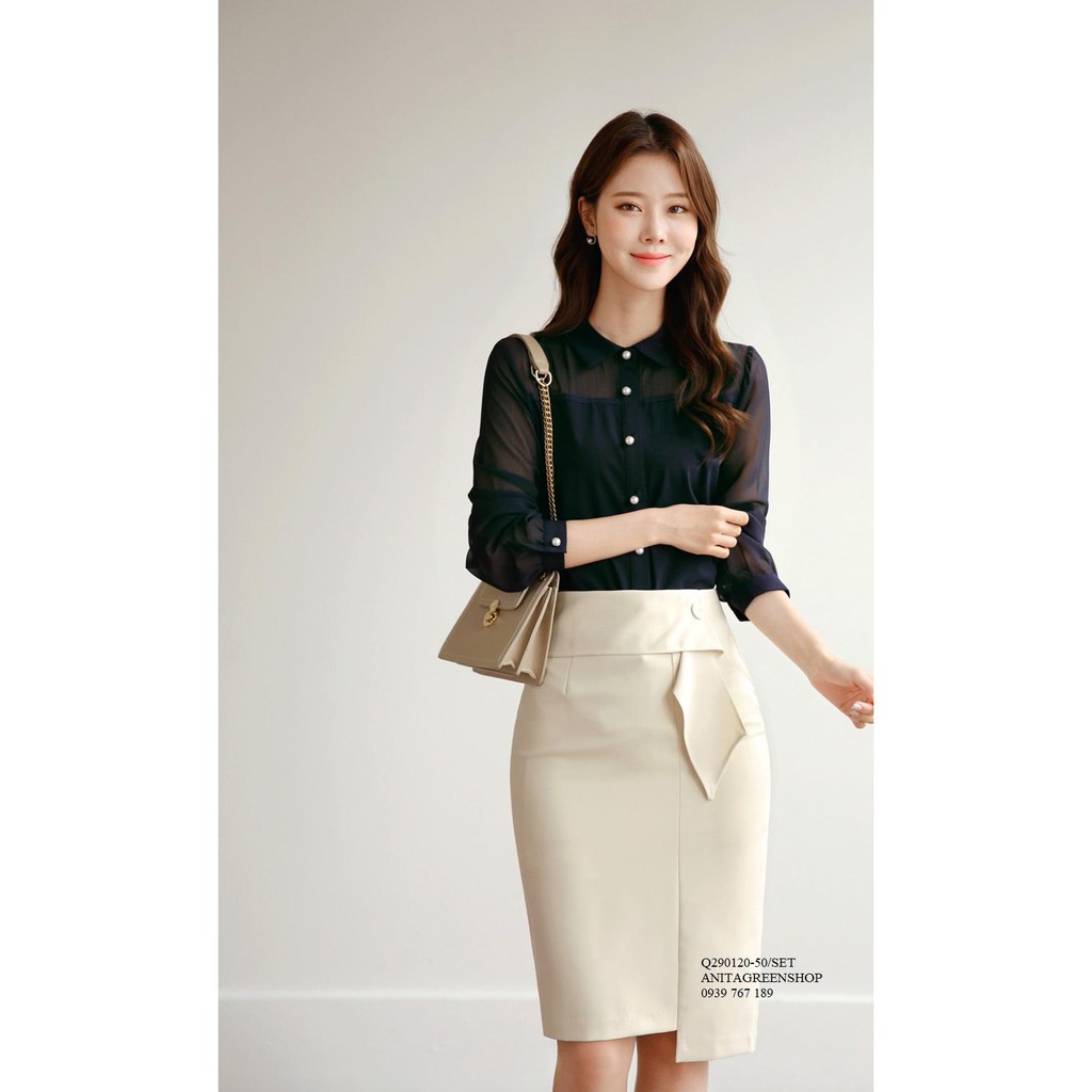 Q290120 SET SƠ MI PHỐI CHÂN VÁY CÔNG SỞ