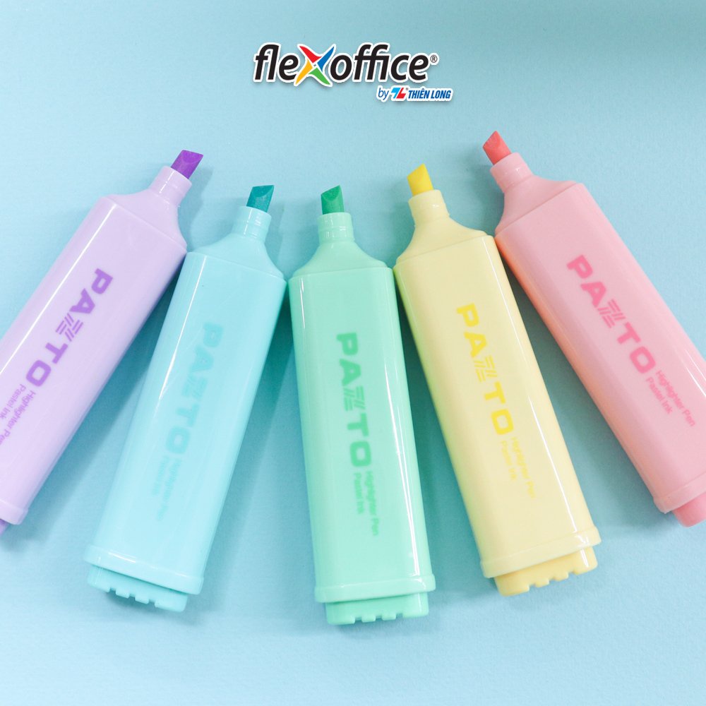 Combo 5 Bút dạ quang màu Pastel Thiên Long Flexoffice Pazto FO-HL009/VN - Bút rửa được - Không để lại vết khi Photocopy