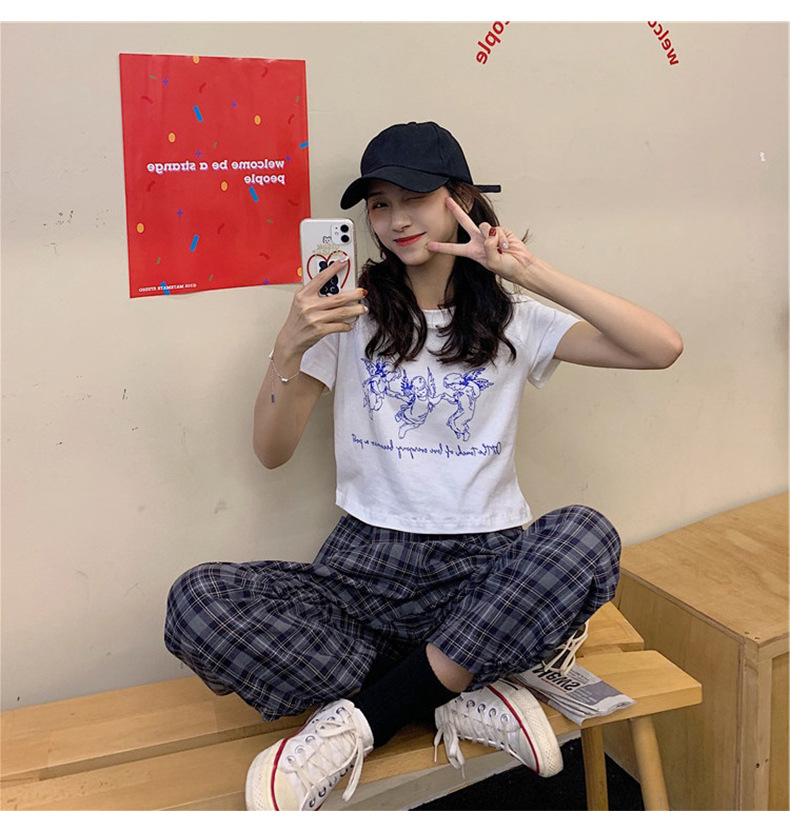 Áo Thun Croptop Cổ Tròn In Hình Thiên Thần Dễ Thương Cho Bạn Nữ