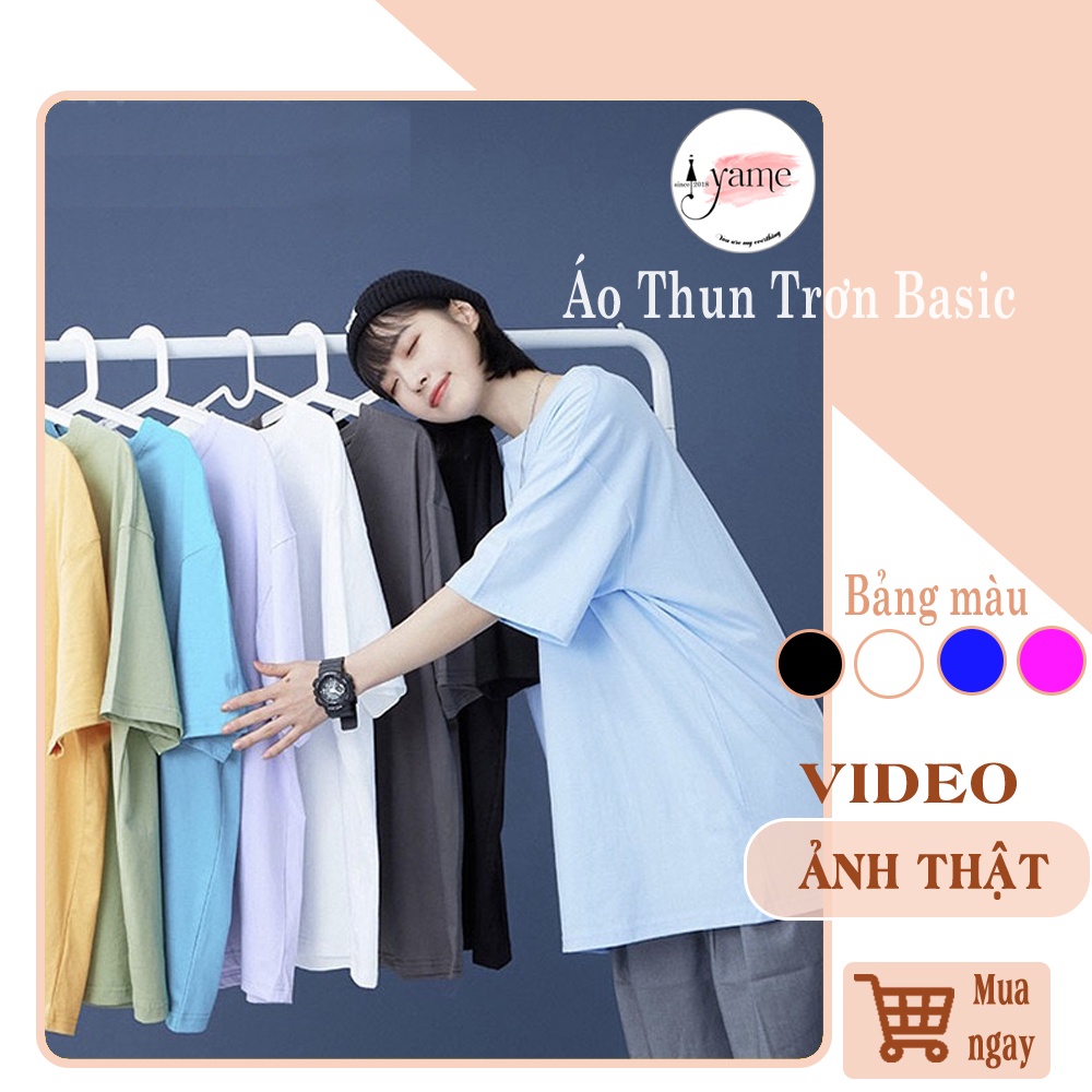Áo thun trơn tay lỡ nam nữ cổ tròn vải cotton mềm mịn thoáng mát, áo phông cotton nam nữ YAME
