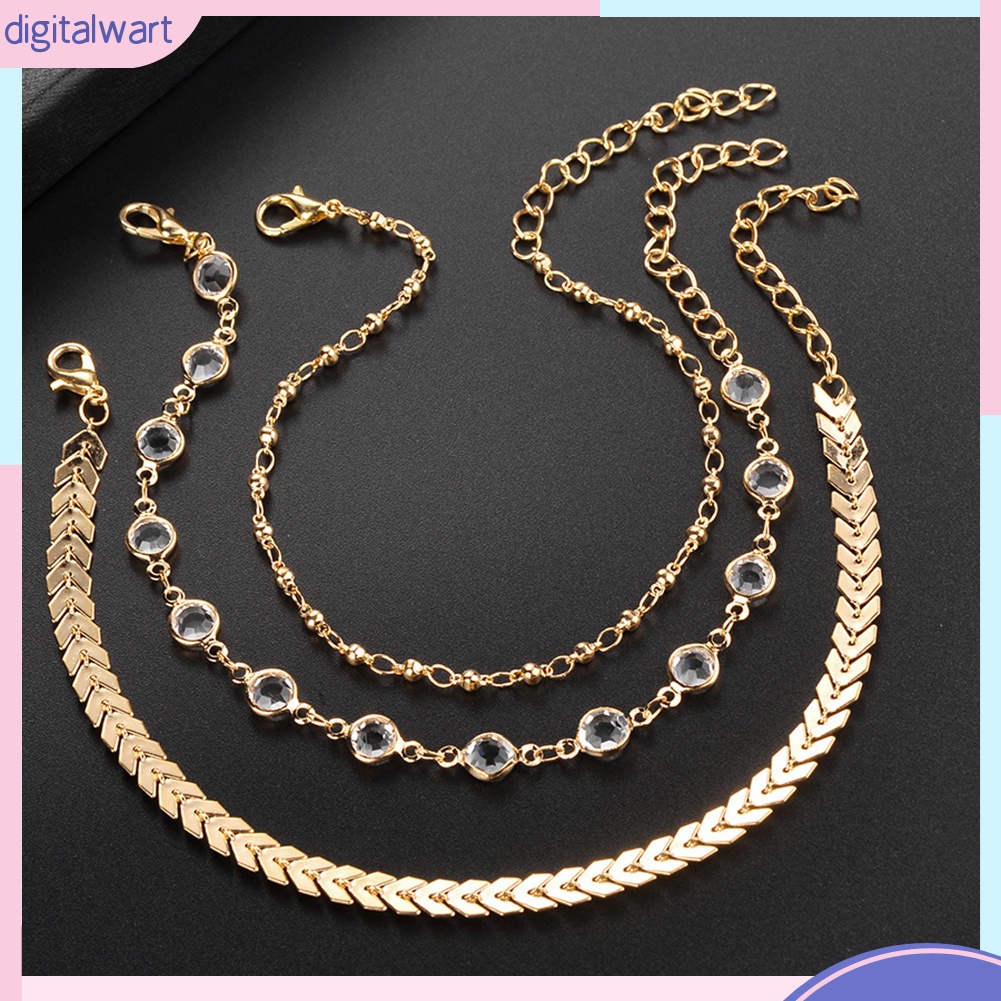 Vòng đeo chân kiểu xương cá đính đá pha lê