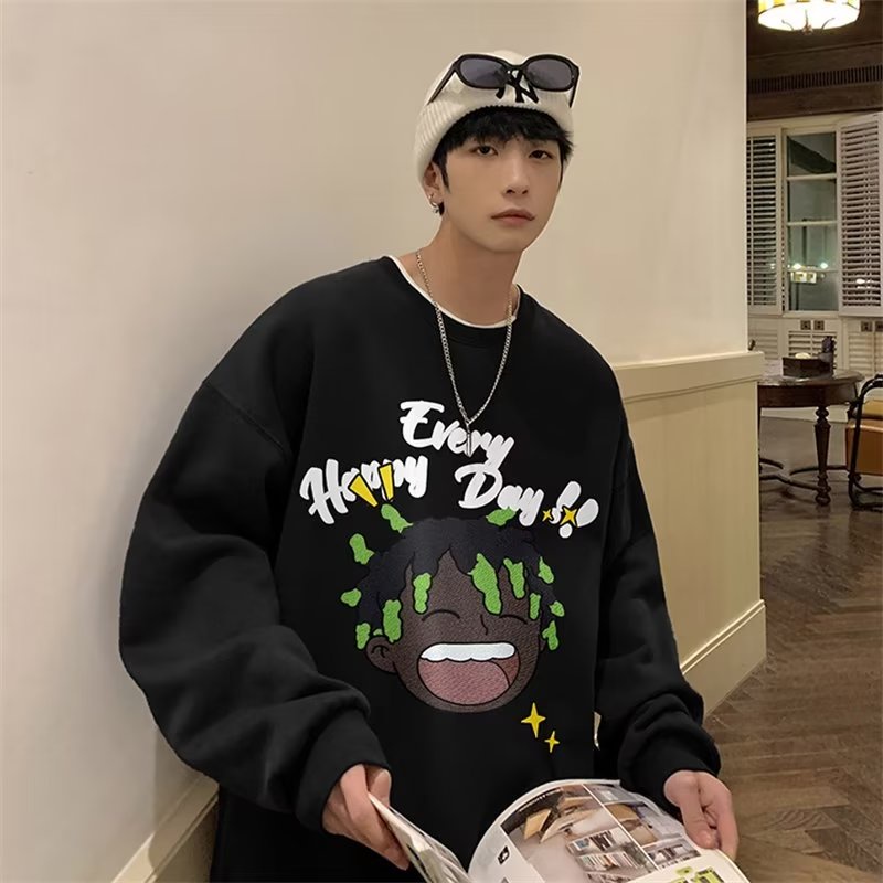 Áo Sweater Tay Dài Cổ Tròn Dáng Rộng Phong Cách Hip Hop Đường Phố Cho Nam