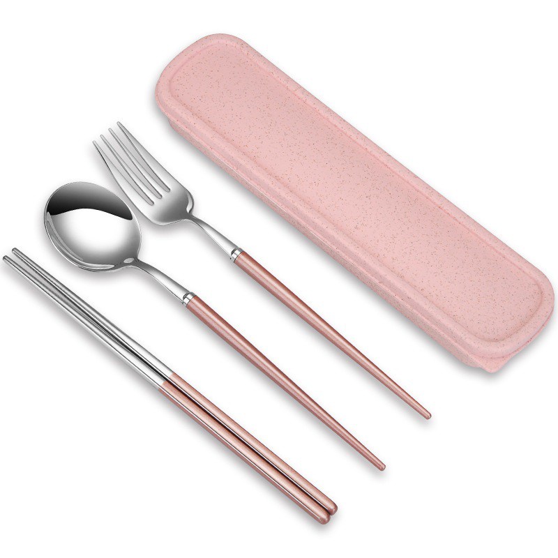 Bộ Đũa, Thìa, Dĩa inox 304 Cao Cấp Thuận Tiện Dùng Trong Bữa Cơm Văn Phòng - Tặng Kèm Hộp Và Túi Đựng