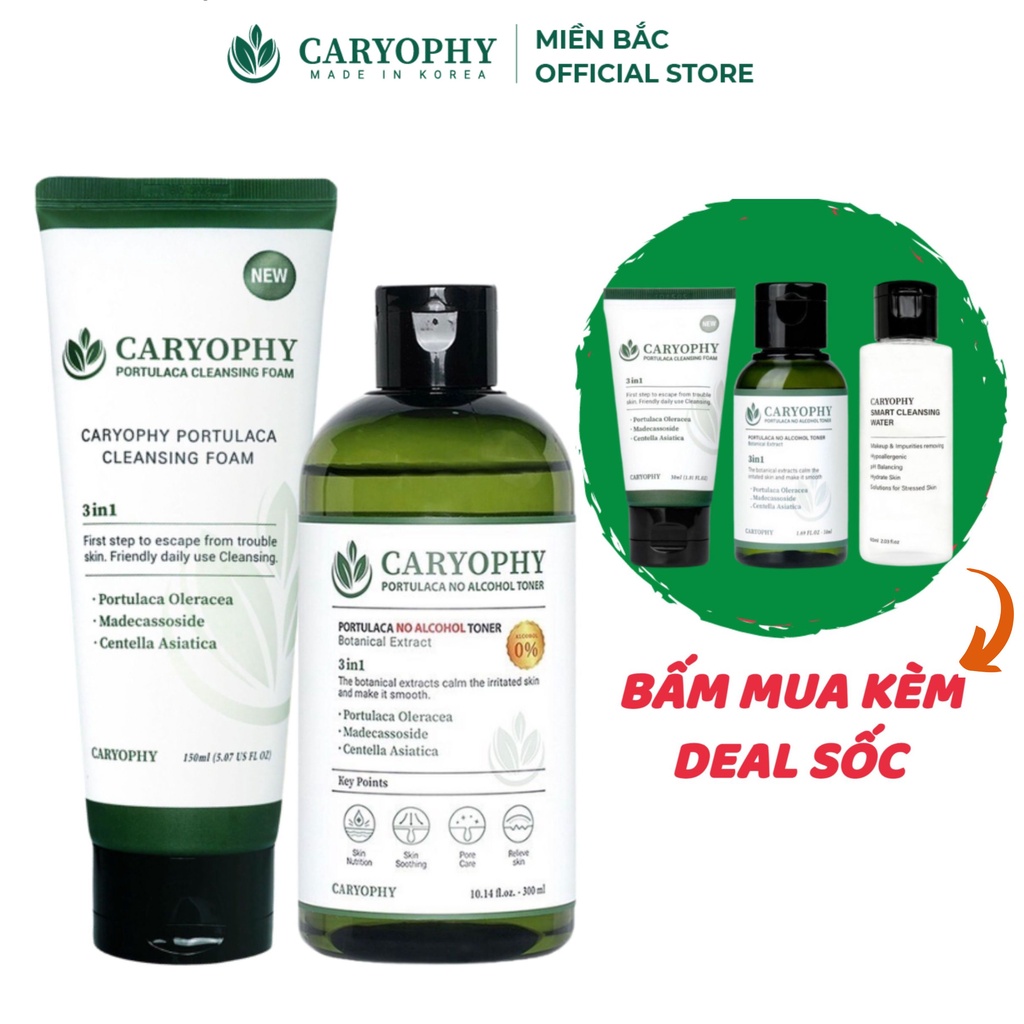 Combo làm sạch da, ngăn ngừa mụn và thâm Caryophy (Sữa rửa mặt 150ml + Toner 300ml)