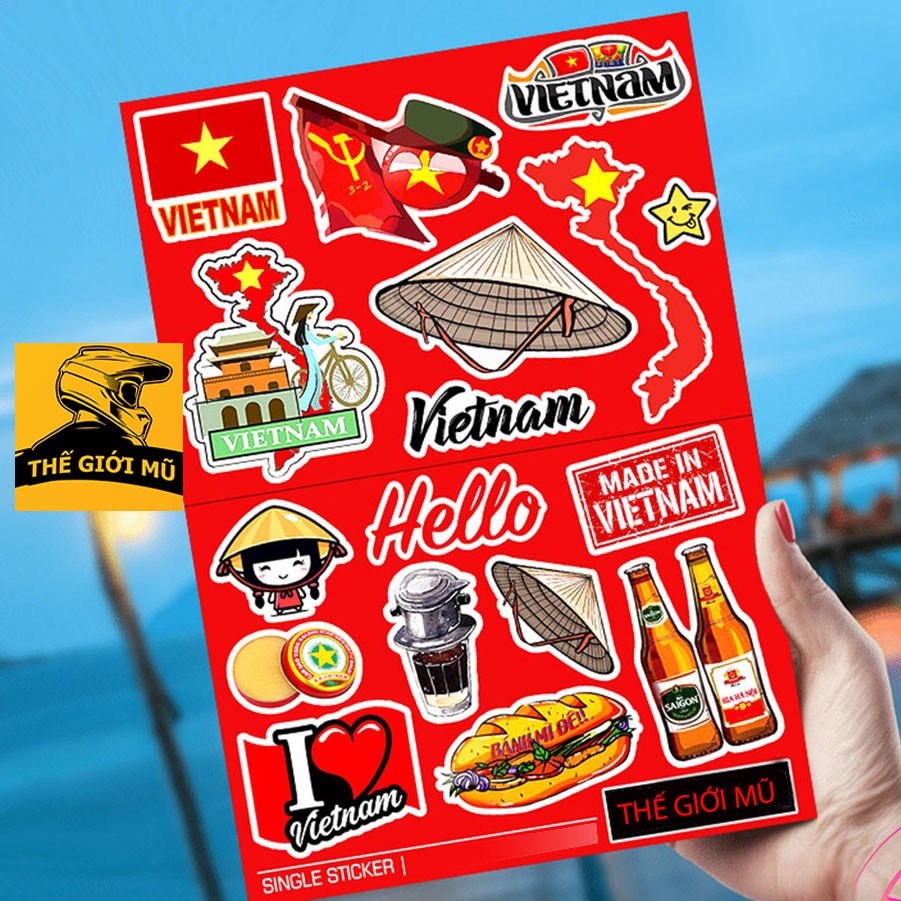 Sticker Việt Nam, Sticker dán mũ bảo hiểm, vali, laptop, điện thoại, sách vở chống nước