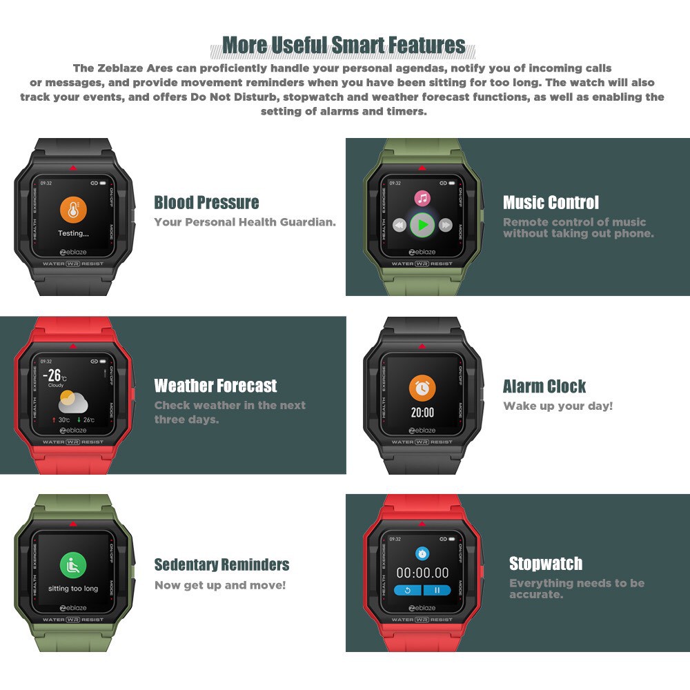 Đồng Hồ Thông Minh Zeblaze Ares - Chống Nước 3ATM -  Đo Nhịp Tim 24h - Pin 15 Ngày - Đo Huyết Áp - Thay Đổi Mặt Đồng Hồ