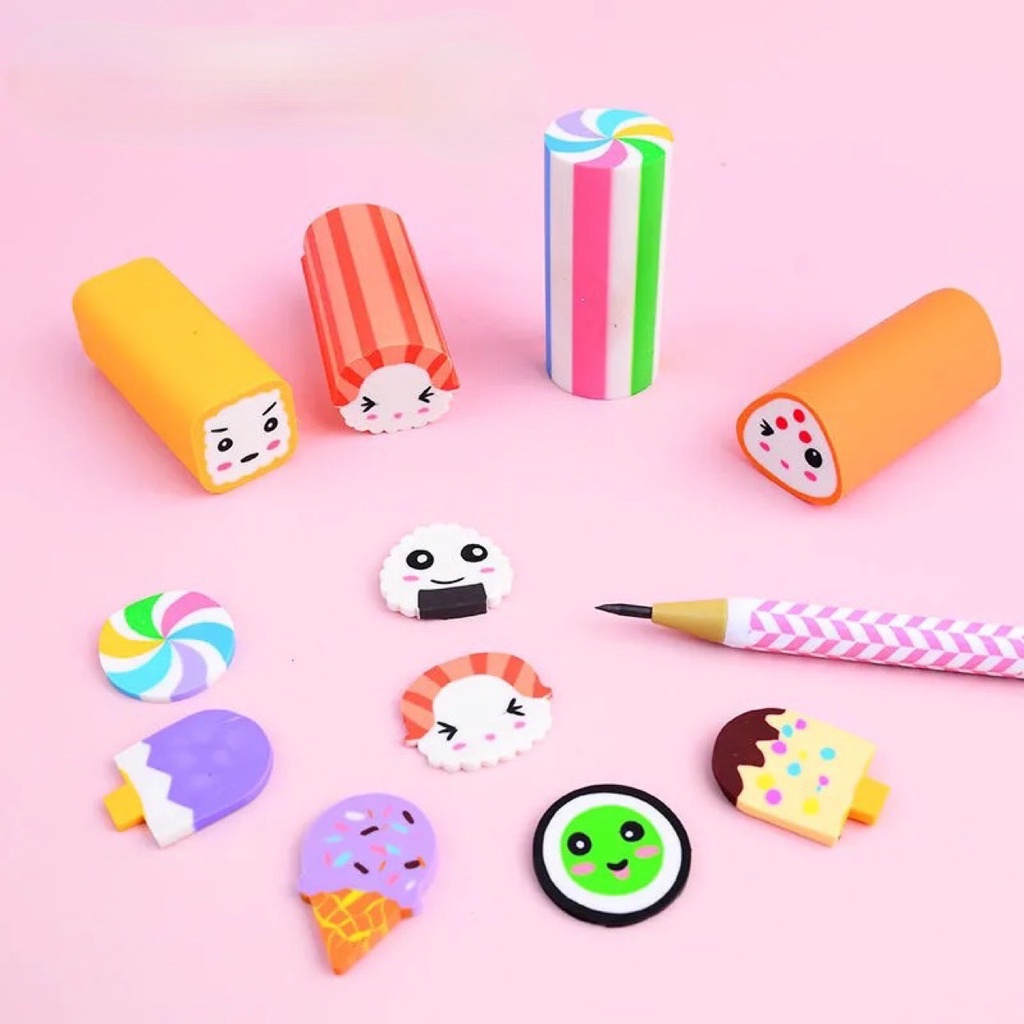 COMBO 6 TẨY HÌNH DÀI 5CM NHIỀU HÌNH DỄ THƯƠNG, GÔM TẨY  CHO HỌC SINH- ảnh video thật tại chigiasi68