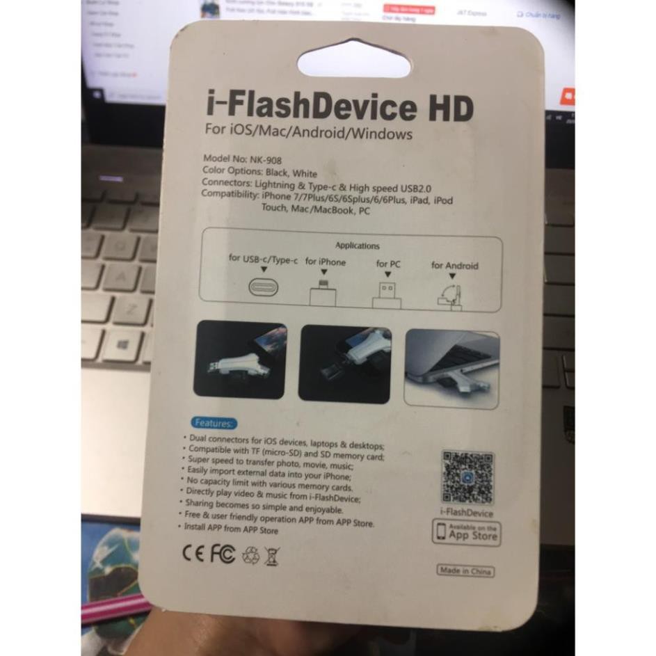 Đầu đọc thẻ OTG 4 in 1 cho iphone, ipad, macbook, android, pc ... i-FlashDevice HD 4in1 CardReader Siêu nhanh / OpiPhone