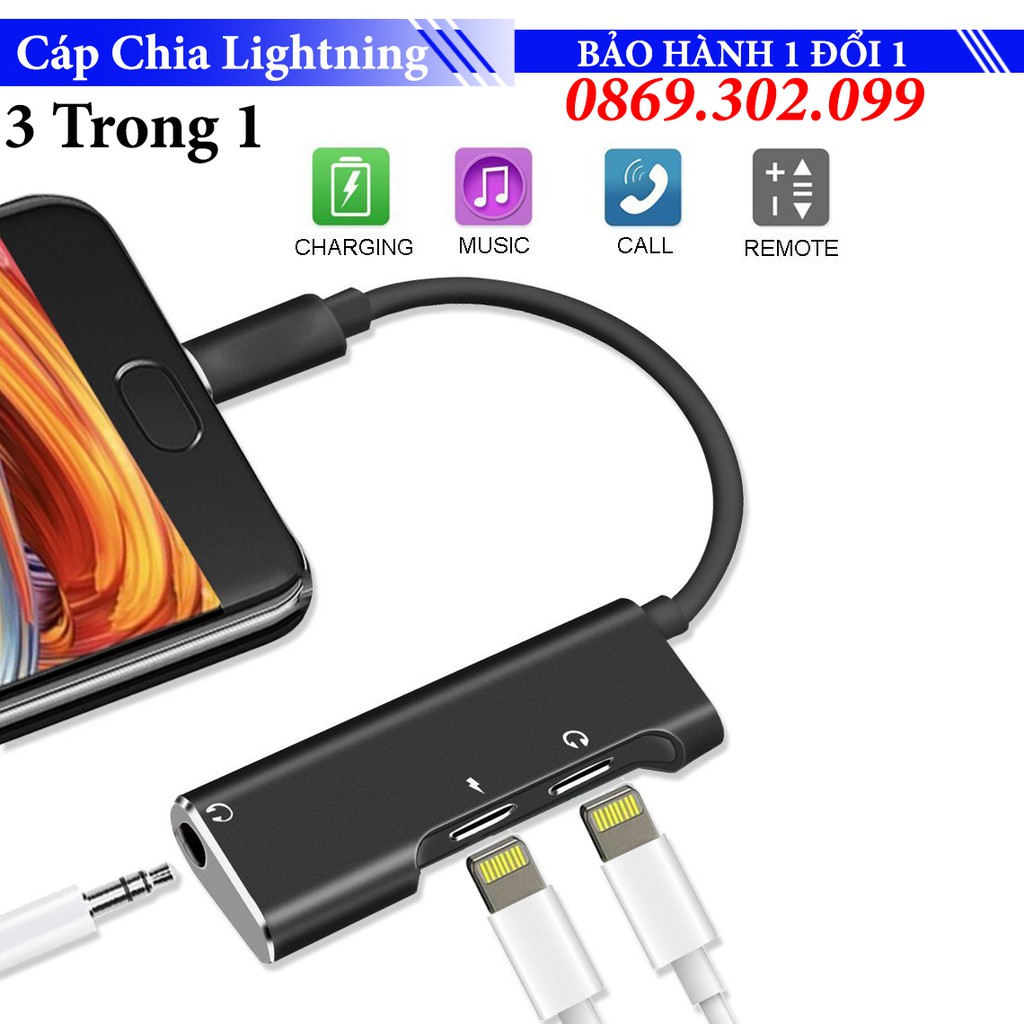Cáp Chia Tai nghe chân sạc Lightning + 3.5mm Dành Cho iPhone 7/8/X/Xr/Xs/Xs max/ 11/11pro/ 11pro max