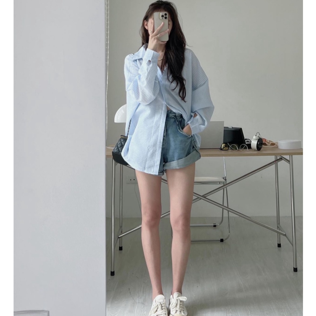Áo Sơ Mi nữ form rộng Dài Tay Công Sở Chất Xốp Kẻ Sọc dễ mặc 3 màu phong cách Hàn Quốc Kozoda SM85