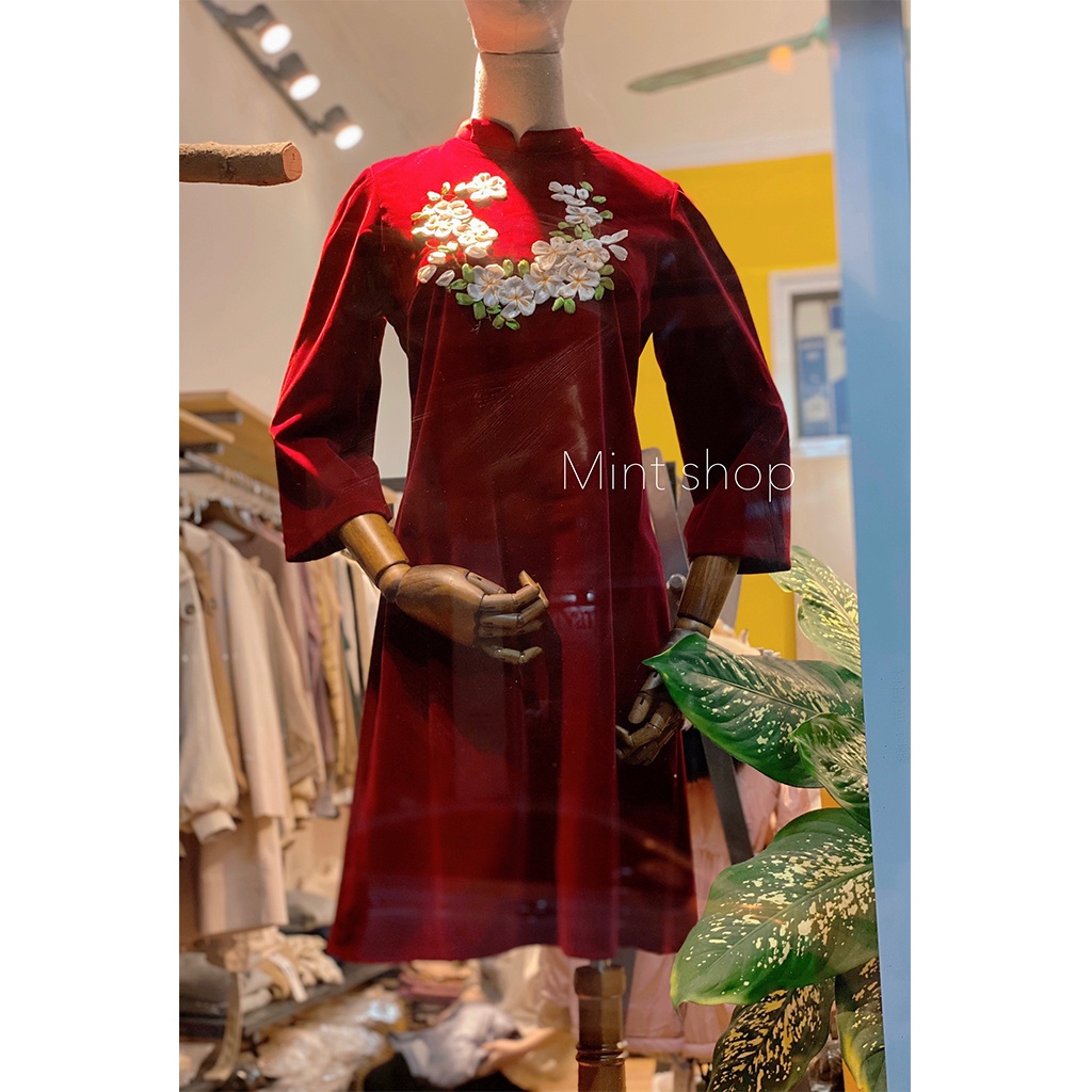 Váy Nhung Đỏ Thêu Hoa, Váy Thiết Kế, Đầm Dự Tiệc, Dáng Suông A | BigBuy360 - bigbuy360.vn