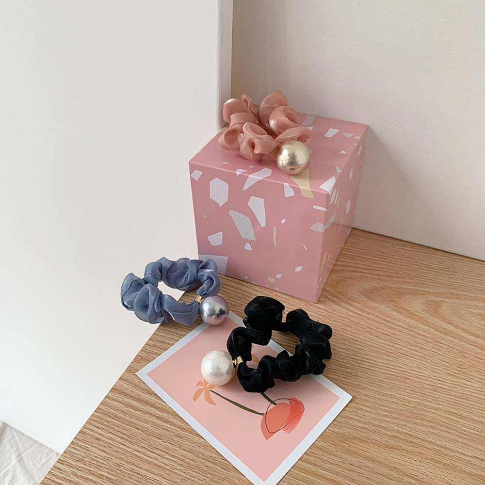 Dây Cột Tóc Vải Co Giãn Đính Ngọc Trai Nhiều Màu Sắc Phong Cách Hàn Quốc Thanh Lịch Dành Cho Nữ