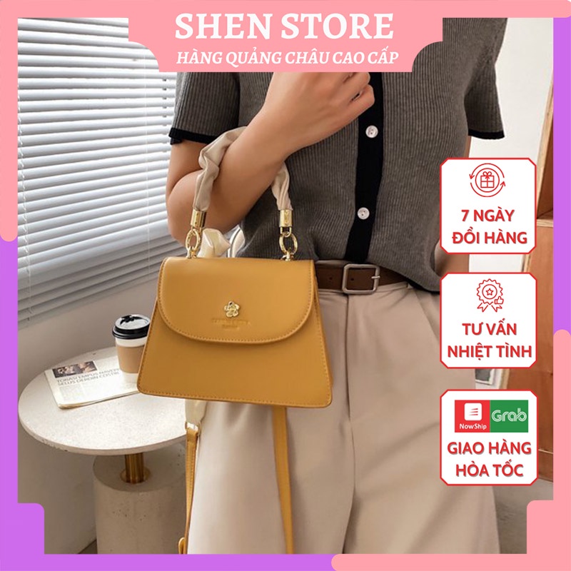 Túi xách nữ da mềm, túi đeo chéo nắp gập khóa hoa trà nhẹ nhàng - SHEN STORE T2104.02