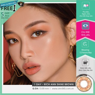 Lens hàn 1 ngày màu nâu sáng cho mắt khô yếu đeo 12 tiếng - RA Shine Brown
