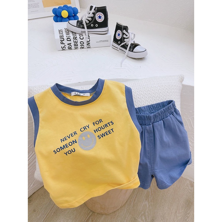 Bộ Ba Lỗ Sát Nách Bé Trai in chữ Never Cry, Đồ Bộ Hè Chất Cotton Cực Mát Cho Bé Từ 6-27kg - MOOBABY SHOP