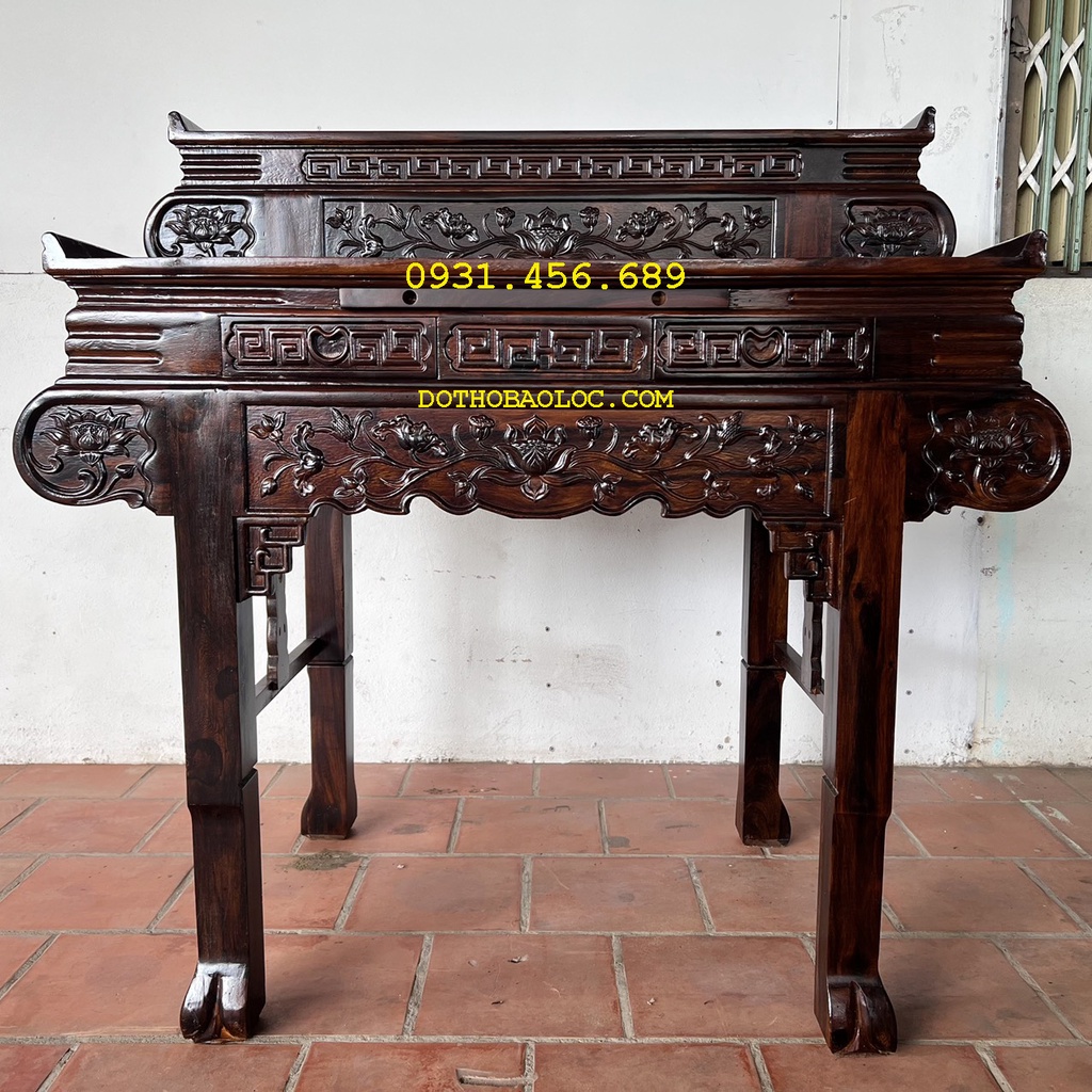 Bàn thờ gia tiên gỗ muồng 2 tầng ngang 1m27 và 1m34