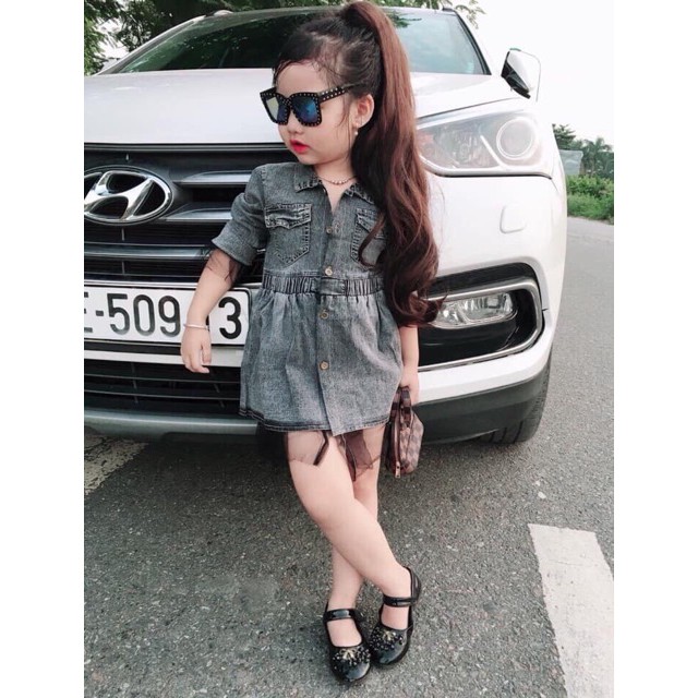 Set váy jean eo chun nữ tính cho bé 9-25kg