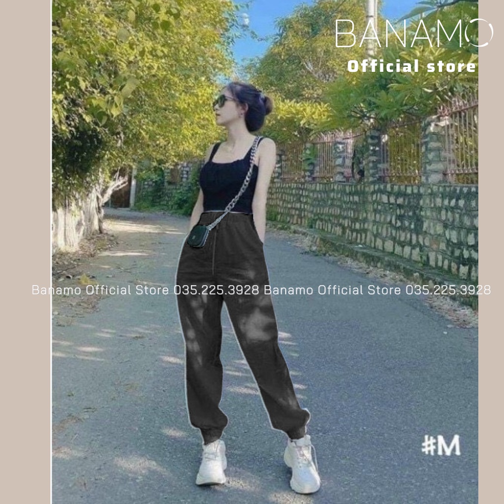 Quần jogger nữ bo gấu vải đũi xước siêu mát Quần bo ống nữ mùa hè Banamo Fashion 826