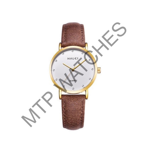 Đồng hồ nữ Halei dây da mặt trắng đính đá (Có size nam) -MTP WATCHES