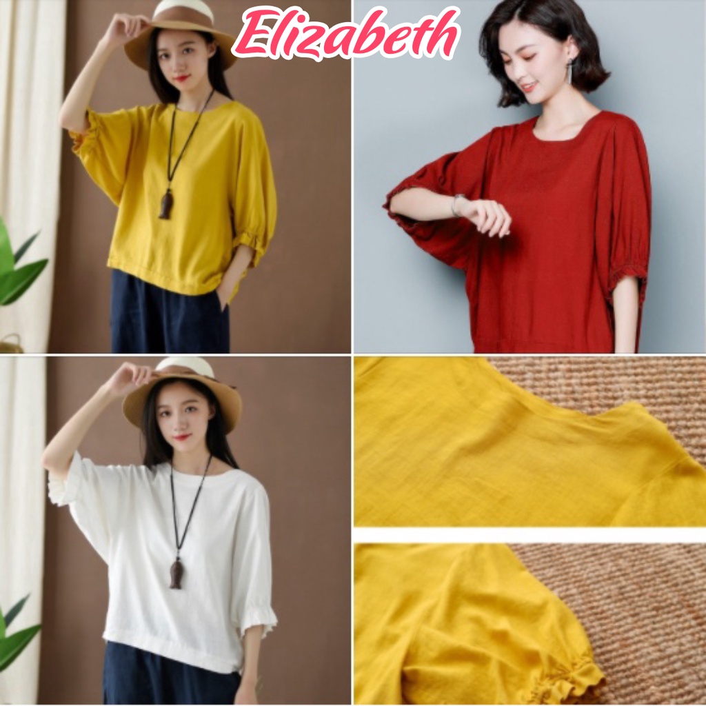 Áo kiểu nữ Hàn Quốc dáng cánh dơi Elizabeth chất liệu đũi tơ mềm nhẹ mát form rộng bigsize che khuyết điểm H.45
