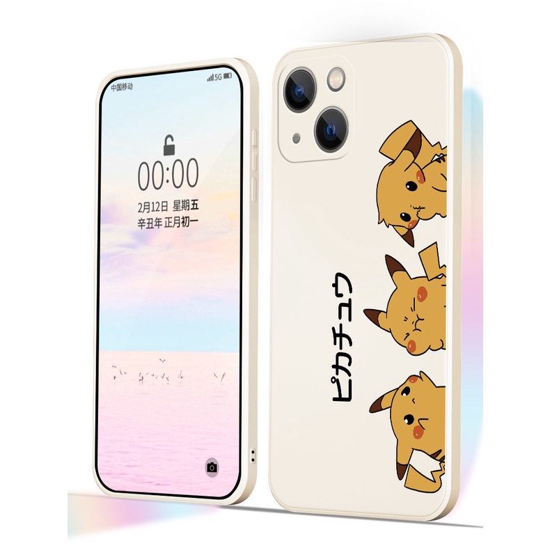 Ốp Điện Thoại Mặt Kính Chống Sốc In Hình Pikachu / Stitch Cho iPhone 14 13 mini 12 11 Pro Max X XS SE2 SE3