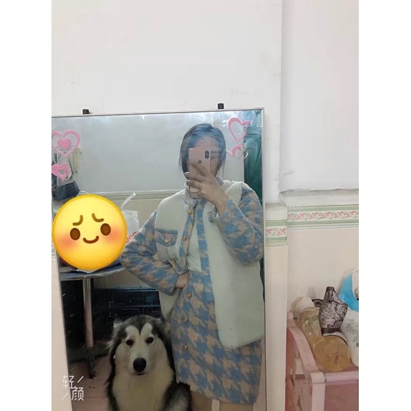 Bộ chân váy dạ áo khoác lông siêu đẹp