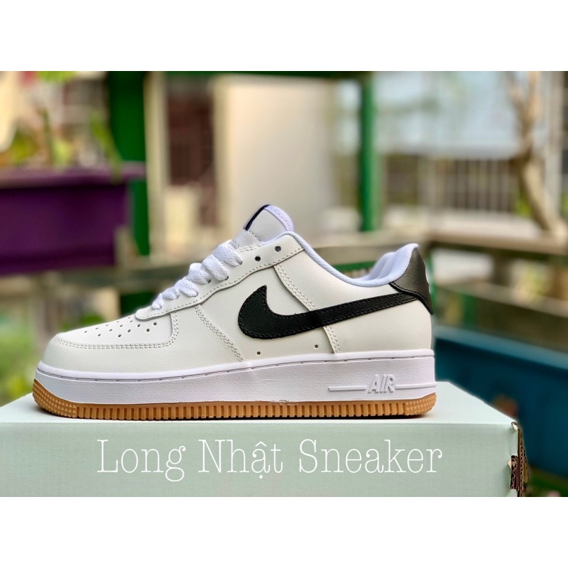 Giày Sneaker AF1 Vạch Đen Đế Nâu Giày Thể Thao Nam Nữ Thấp Cổ Full Phụ Kiện