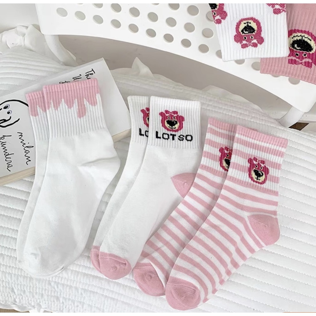Set 5 đôi Tất cao cổ nữ GẤU DÂU giữ ấm chân, phong cách hàn quốc
