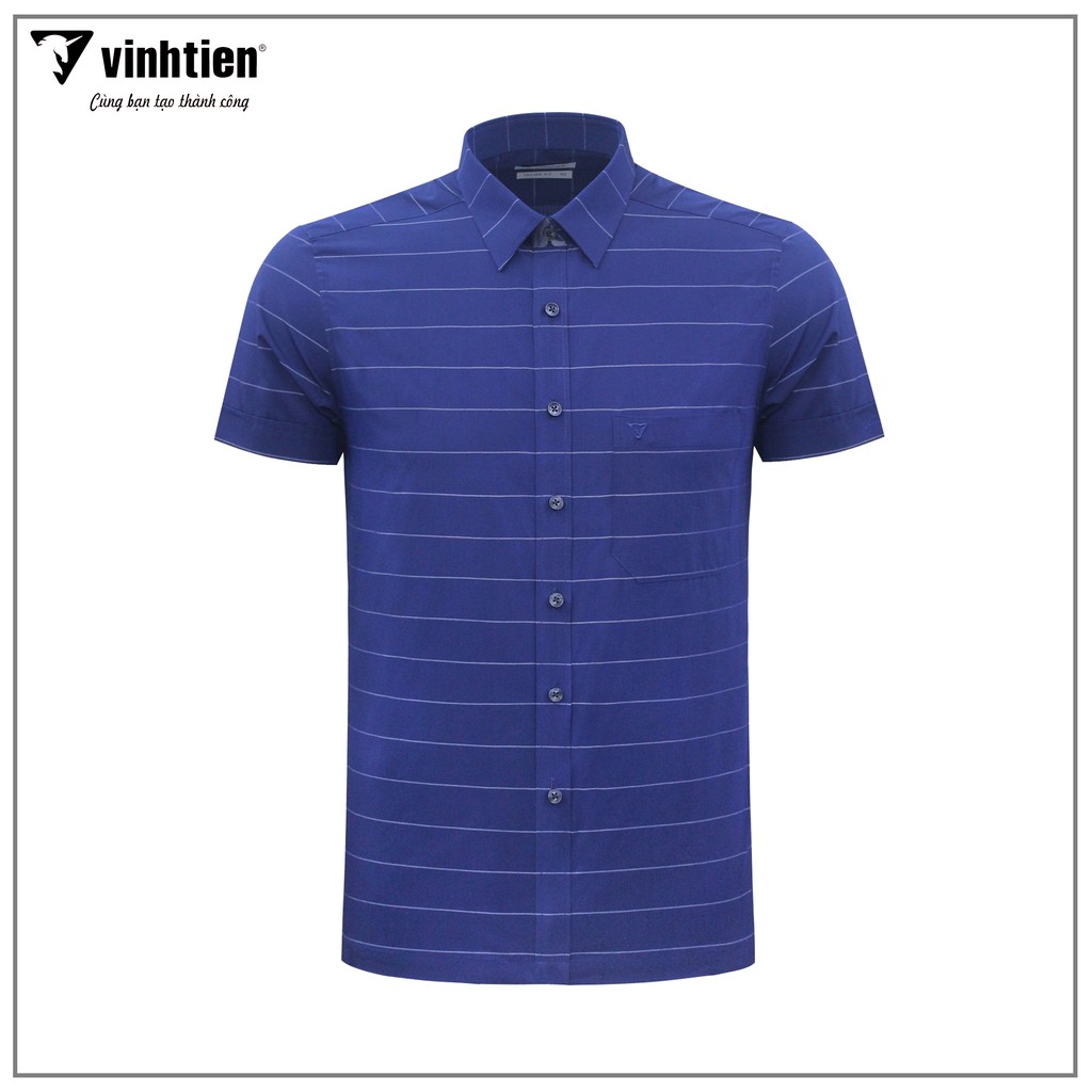 Áo Sơ Mi Nam Tay Ngắn Sọc Caro Bamboo Vĩnh Tiến Form Tailor Fit Vạt Ngang 430 - G481