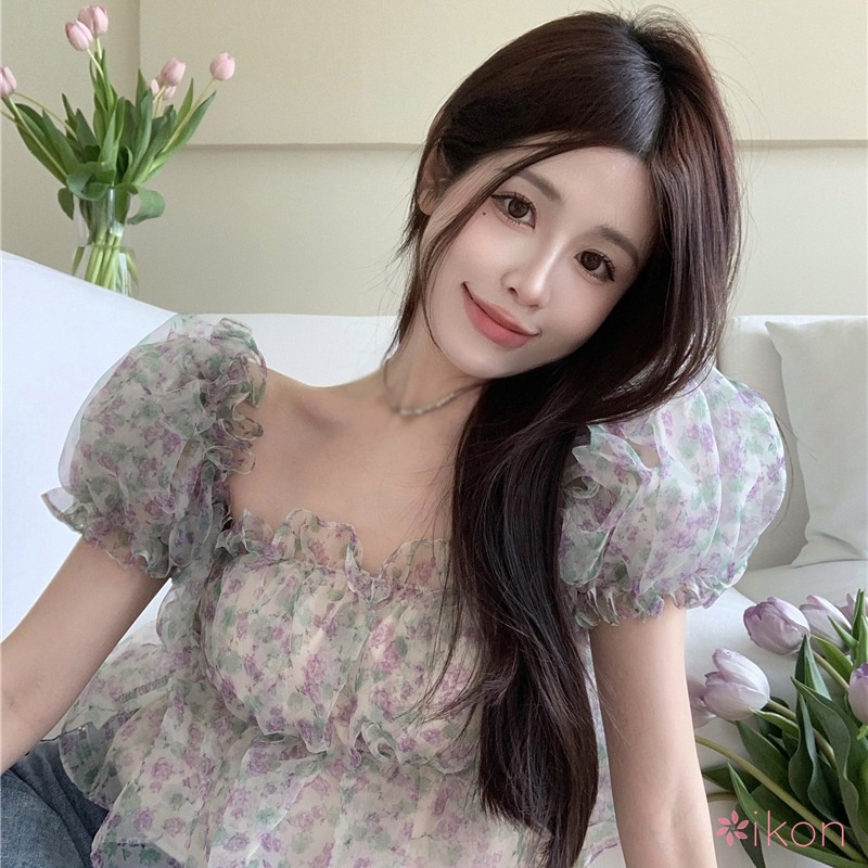 Áo Kiểu Trễ Vai Tay Phồng Phối Ren Thời Trang Mùa Hè Cho Nữ